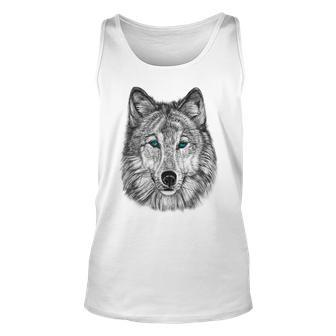 Fearless Eye Of The Wolf Face Print Black And White Graphic Gift For Women Unisex Tank Top - Thegiftio UK