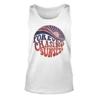 Forever Chasing Sunsets Word On Back Workout Summer Casual Summer Tank Top | Mazezy