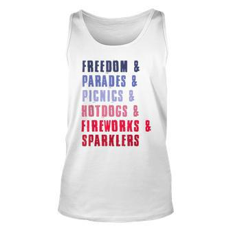 Freedom Parades Picnics Hotdogs Fireworks Sparklers 4Th July Freedom Tank Top | Mazezy