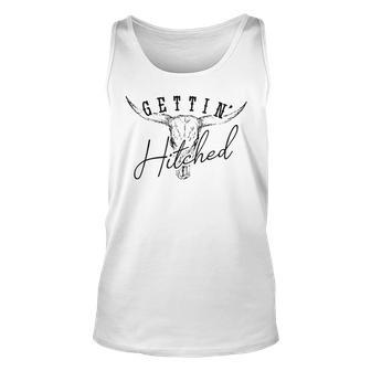 Gettin Hitched Gettin Rowdy Western Bachelorette Party Unisex Tank Top | Mazezy