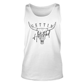 Getting Hitched Rowdy Cow Skull Western Bachelorette Bride Tank Top - Seseable