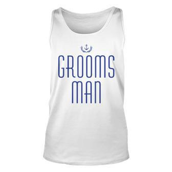 Groomsman Nautical With Anchor Navy Blue Unisex Tank Top | Mazezy