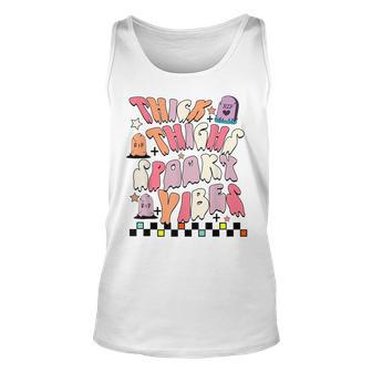 Groovy Thick Thighs Spooky Vibes Cute Ghost Hippie Halloween Halloween Tank Top | Mazezy