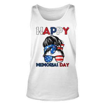 Happy Memorial Day 4Th Of July Messy Bun American Flag Unisex Tank Top | Mazezy