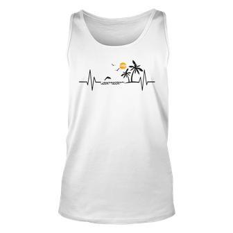 Heartbeat With Tropical Palm Trees Beach Island And Dolphin Unisex Tank Top | Mazezy