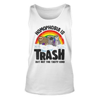 Homophobia Is Trash Gay Pride Raccoon Opossum Ally Lgbt Unisex Tank Top | Mazezy