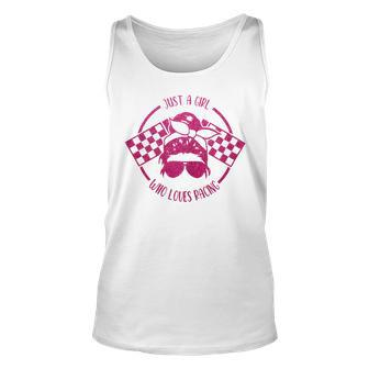Just A Girl Who Loves Racing Race Day Checkered Flags Racing Tank Top | Mazezy