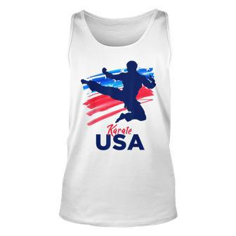 Karate Support The Team Student Sensei Usa Flag American Unisex Tank Top | Mazezy CA
