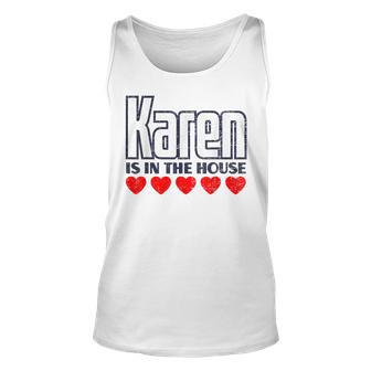 Karen Is In The House Retro Hearts First Name Love Karen Unisex Tank Top | Mazezy