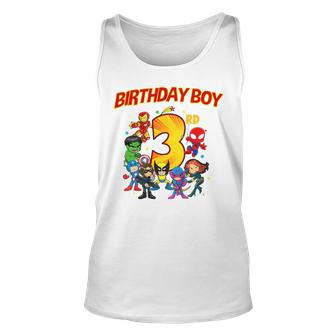 Kids 3Rd Third Birthday Boy Superhero Super Hero Party Unisex Tank Top - Monsterry UK