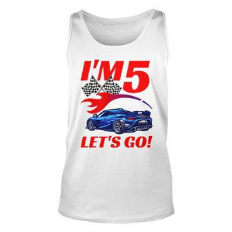 Kids 5 Year Old 5Th Racing Racecar Birthday Party Boys Girls Unisex Tank Top - Monsterry