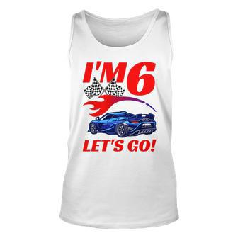Kids 6 Year Old 6Th Racing Racecar Birthday Party Boys Girls Unisex Tank Top - Monsterry