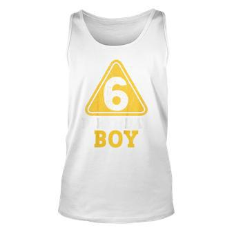 Kids Birthday Boy 6 Six Construction Sign 6Th Birthday Unisex Tank Top | Mazezy CA