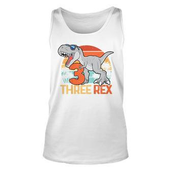 Kids Boys Three Rex 3Rd Birthday Third Dinosaur 3 Year Old Unisex Tank Top - Seseable
