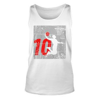 Kids Distressed 10 Year Old 10Th Basketball Birthday Slam Dunk Tank Top | Mazezy UK