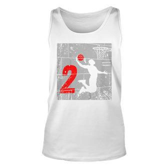 Kids Distressed 2 Year Old 2Nd Basketball Birthday Slam Dunk Tank Top | Mazezy UK