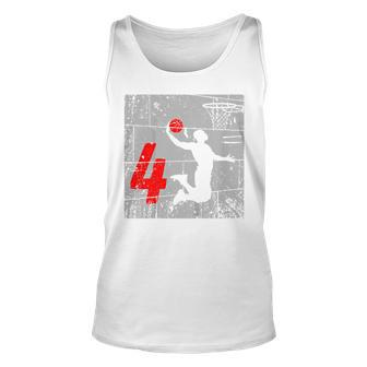 Kids Distressed 4 Year Old 4Th Basketball Birthday Slam Dunk Tank Top | Mazezy