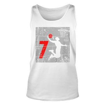 Kids Distressed 7 Year Old 7Th Basketball Birthday Slam Dunk Tank Top | Mazezy