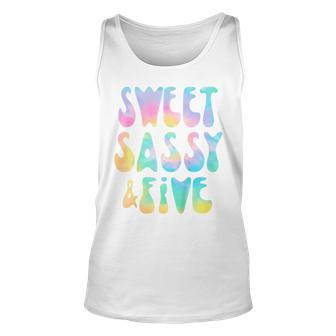 Kids Sweet Sassy And Five 5Th Birthday Girl Tie Dye 5 Year Old Tank Top | Mazezy
