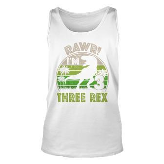 Kids Three Rex Birthday Party Outfit Dinosaur 3 Year Old Boy Unisex Tank Top - Seseable