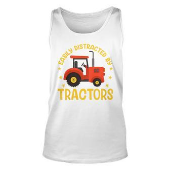Kids Tractor Toddler Boys Farm Easily Distracted By Tractors Unisex Tank Top - Seseable