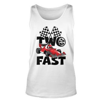 Kids Two Fast 2 Curious Racing 2Nd Birthday Race Car Pit Crew Unisex Tank Top - Seseable
