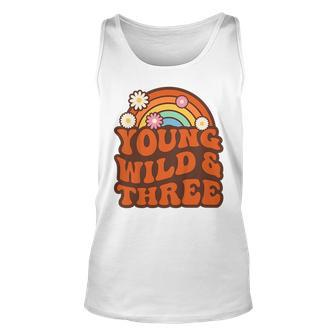 Kids Young Wild & Three 70S Groovy Retro 3Rd Birthday Young Tank Top | Mazezy
