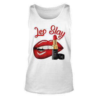 Leo Slay Sexy Lips Zodiac July August Birthday Unisex Tank Top - Seseable