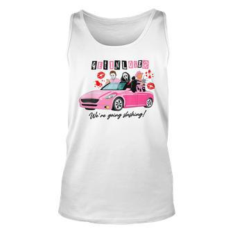 Get In Loser We're Going Slashing Pink Car Horror Character Tank Top - Monsterry UK