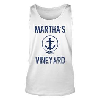 Marthas Vineyard Knot And Anchor Distressed Navy Blue Unisex Tank Top | Mazezy