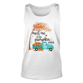 Meet Me At The Pumpkin Patch Halloween Vintage Truck Fall Pumpkin Tank Top | Mazezy