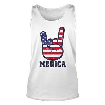 Merica Rock Sign 4Th Of July American Usa Flag Patriotic Unisex Tank Top | Mazezy