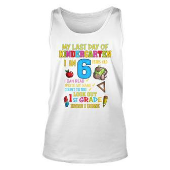 My Last Day Of Kindergarten 1St Grade Here I Come So Long Unisex Tank Top | Mazezy