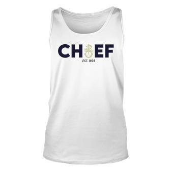 Navy Chief With Inset Anchor- Blue And Gold Unisex Tank Top | Mazezy