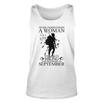 Never Underestimate A Woman Who Loves Hiking September Unisex Tank Top - Seseable