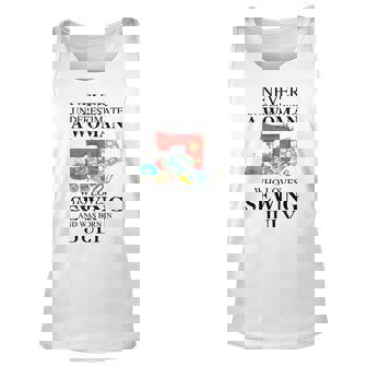 Never Underestimate A Woman Who Loves Sewing Was Born In Unisex Tank Top - Seseable