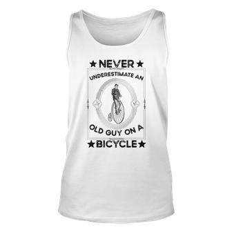 Never Underestimate An Old Guy On A Bicycle Vintage Cycling Gift For Mens Unisex Tank Top - Seseable