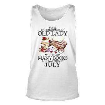 Never Underestimate An Old July Lady Who Reads Many Books Unisex Tank Top | Mazezy