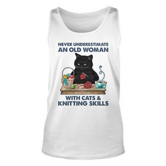 Never Underestimate And Old Woman With Cats And Knitting Unisex Tank Top - Seseable
