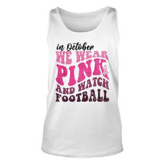 In October We Wear Pink Football Pumpkin Breast Cancer Tank Top - Seseable