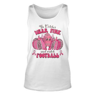 In October We Wear Pink Football Pumpkin Breast Cancer Tank Top - Monsterry
