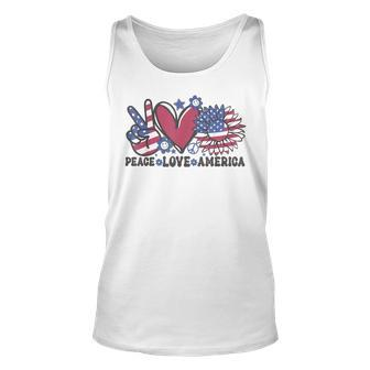 Peace Love America Us Flag Groovy Freedom Day 4Th Of July Unisex Tank Top | Mazezy