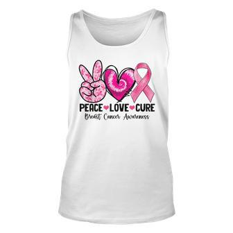 Peace Love Cure Breast Cancer Awareness Warrior Pink Ribbon Unisex Tank Top - Seseable