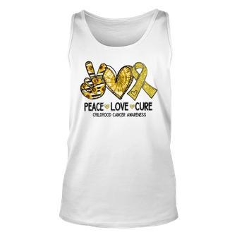 Peace Love Cure Childhood Cancer Awareness Gold Ribbon Tank Top - Monsterry