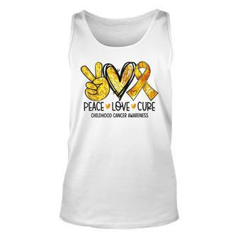 Peace Love Cure Childhood Cancer Awareness Gold Ribbon Tank Top - Seseable