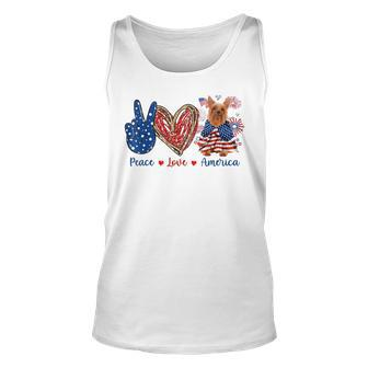 Peace Love Silky Terrier Dog Patriotic America Flag 4Th July Tank Top | Mazezy
