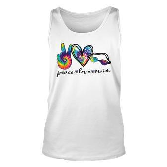 Peace Love Swim Tie Dye Swimmer Swimming Gifts Summer Trip Unisex Tank Top - Seseable