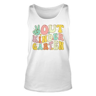 Peace Sign Out Kindergarten Groovy Last Day Of School Unisex Tank Top | Mazezy