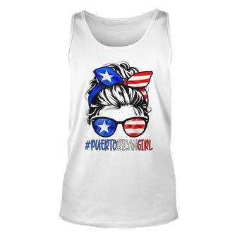 Puerto Rican Girl Messy Bun Hair Puerto Rico Flag Pride Cute Tank Top | Mazezy