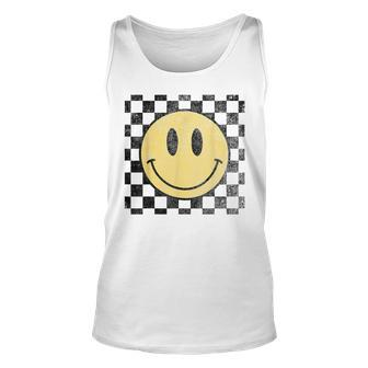 Retro Happy Face 70S Distressed Checkered Pattern Smile Face Unisex Tank Top - Thegiftio UK